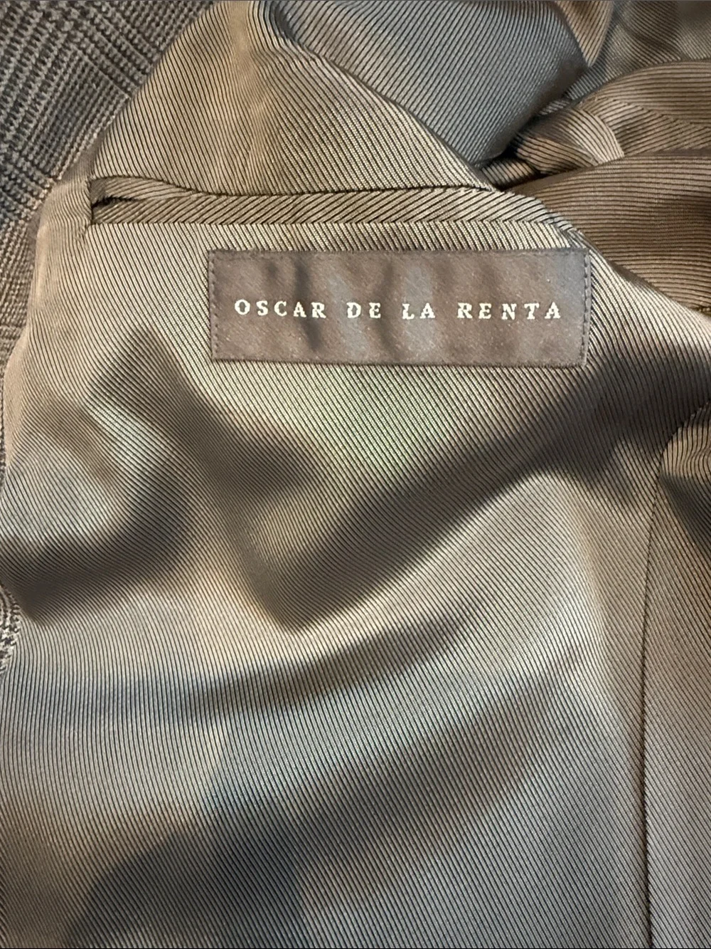 Vintage Oscar de la Renta Glen Plaid Sport Coat Blazer 42L Tan Brown 90s